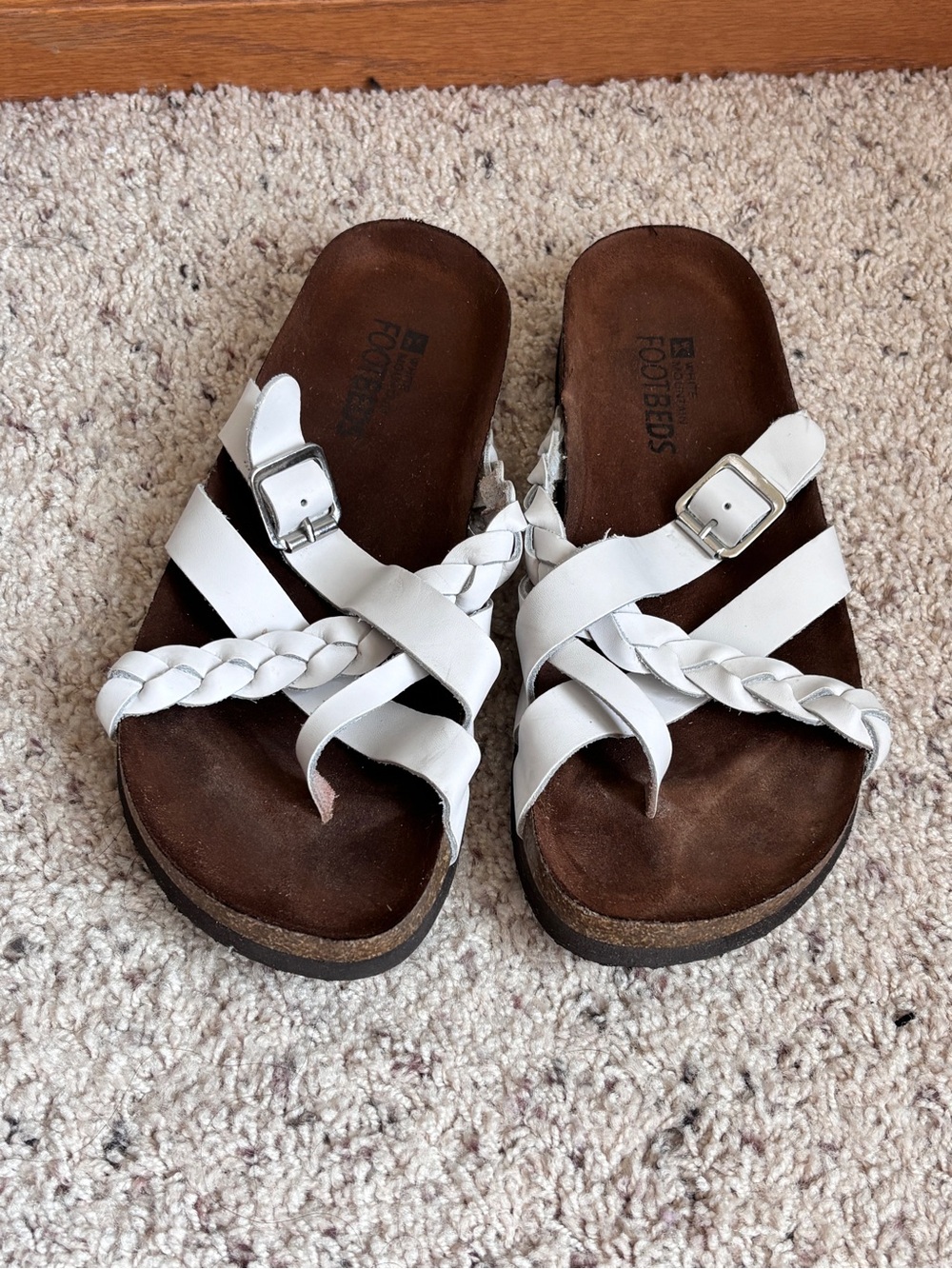 White Mountain Footbeds White Braided Strap Slide Leather Sandals women’s 9M